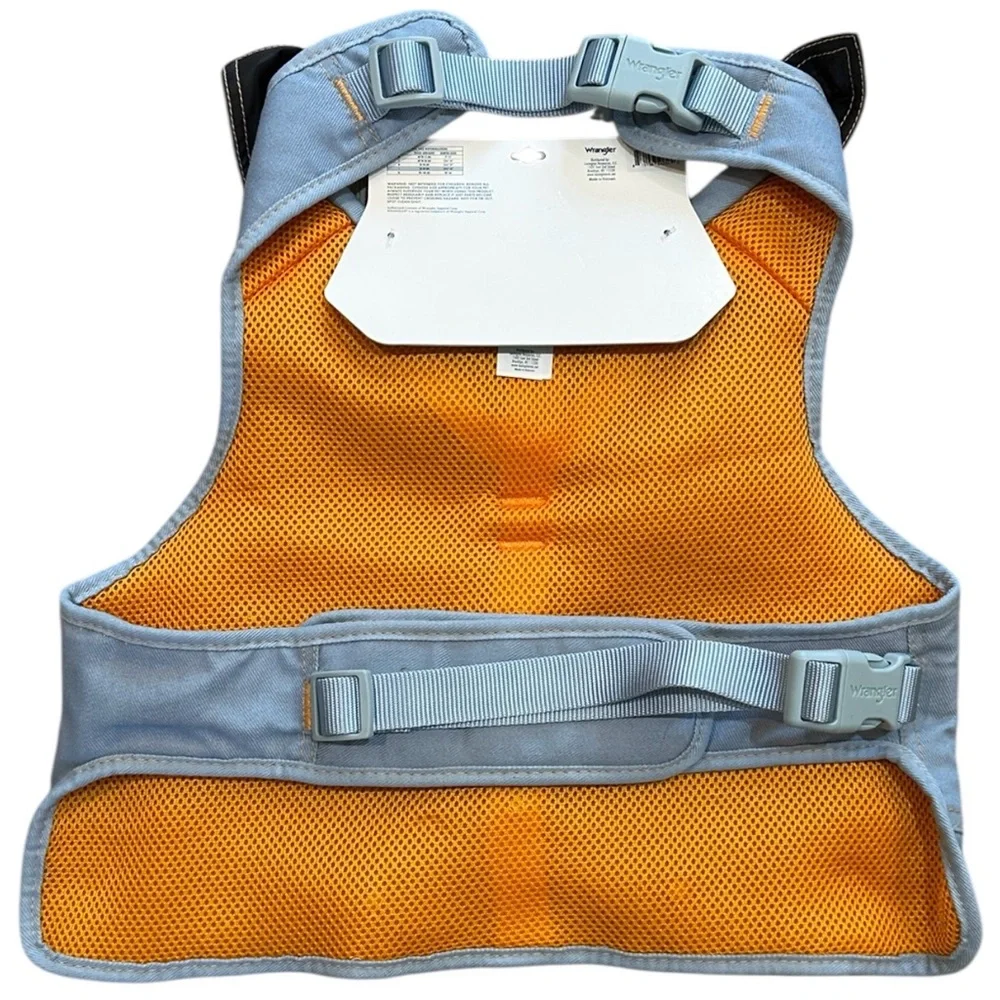 Wrangler Dog Harness Vest Light Blue Denim, Orange Mesh Lining, Trucker Style L